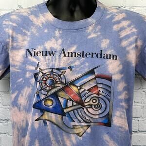Vintage 90s MS Nieuw Amsterdam Holland America Line T Shirt Cruise Blue M Medium